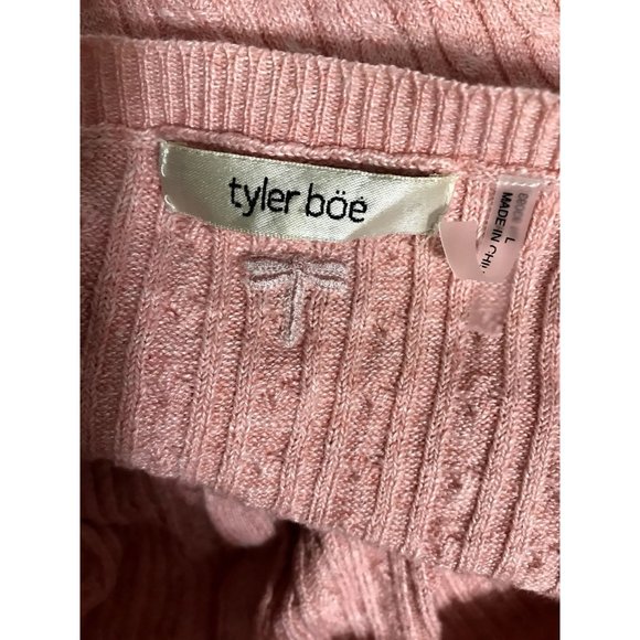 Tyler bow women's cardigan sweater pink size large cable knit linen blend - Picture 6 of 8